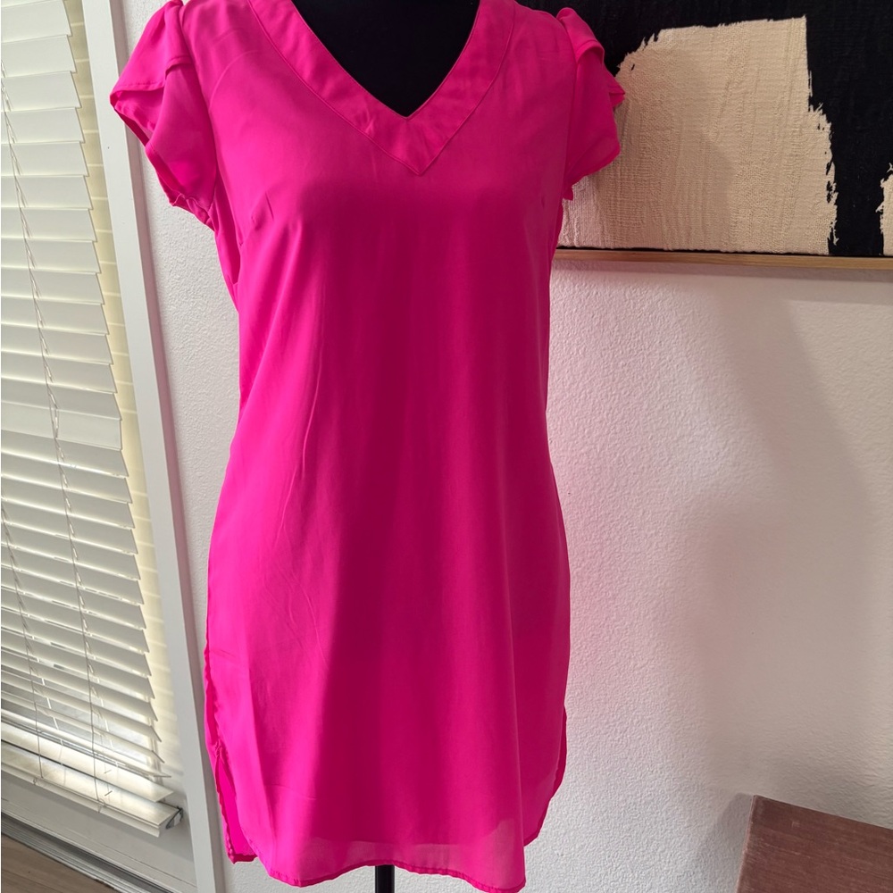Vibrant Pink V-Neck Dress